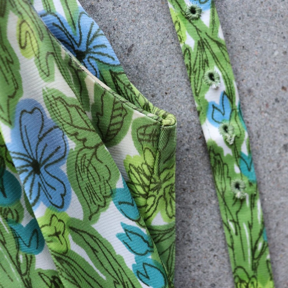 1960s Vintage Fit Flare Grn Summer Dress - Picture 7 of 9